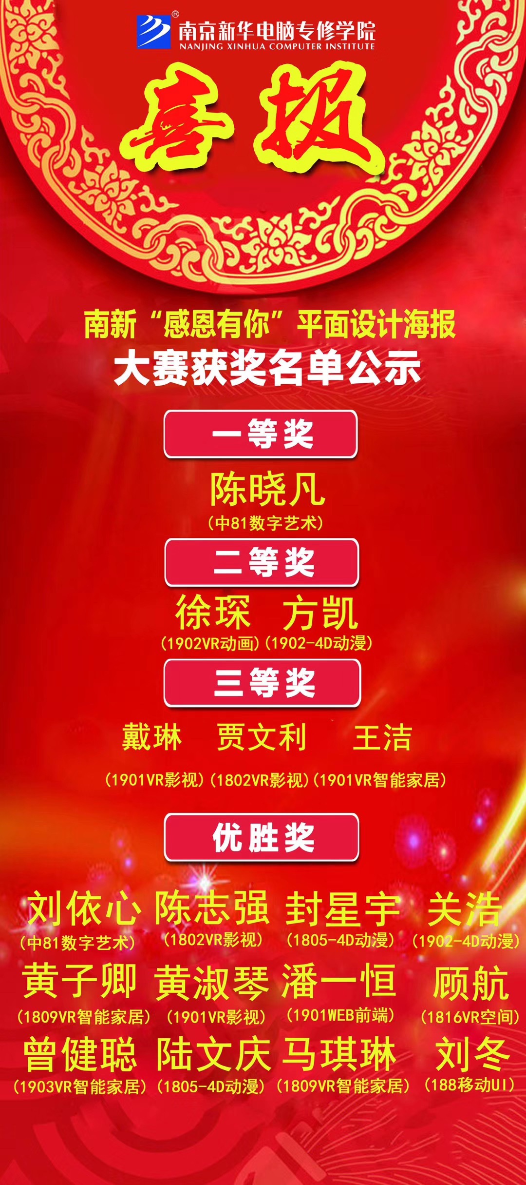 咻！前方為您發(fā)來南京新華“感恩有你”平面海報設計大賽的獲獎捷報啦！